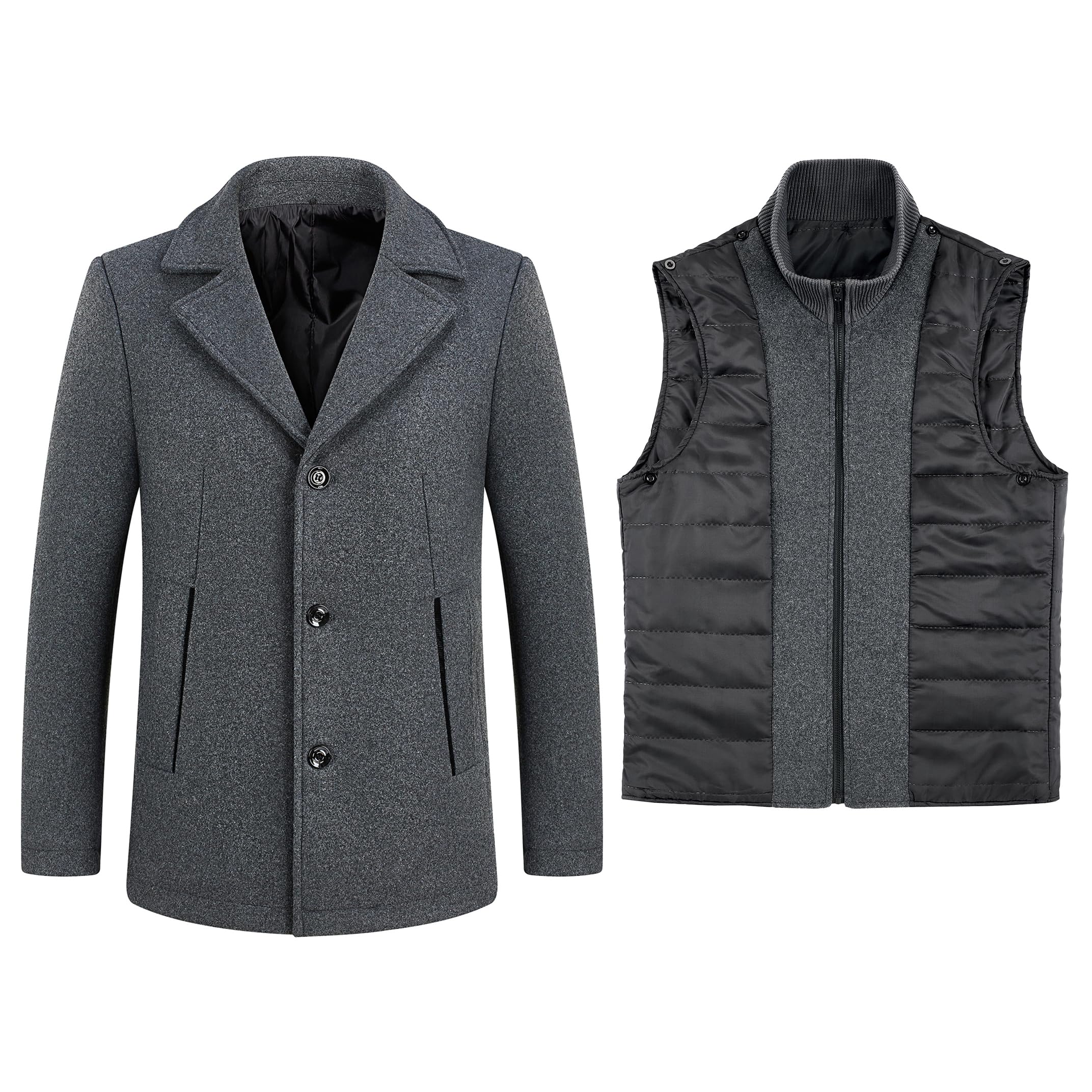 Cappotto umd gilet cappotto di lana spessa cappotto invernale caldo giacca, grigio., 3XL