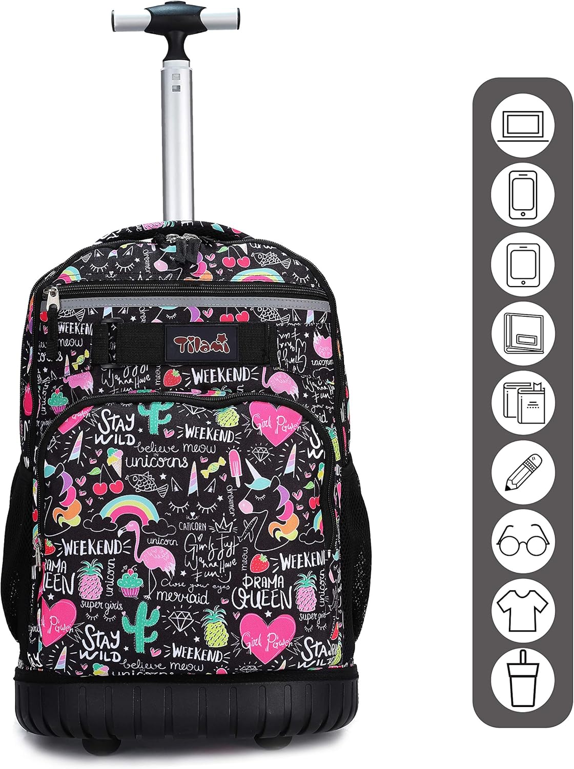 Tilami Rolling Backpack 18 inch Wheeled Backpack School College Student Travel Trip Boys and Girls - Image 3