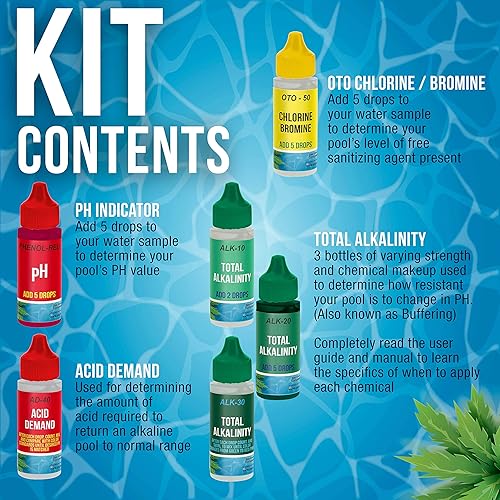 Miniatura 3 de U.S. Pool Supply Paquete de 6 soluciones de recarga de botellas para kit de prueba premium de 5 vías para piscina y spa, botellas indicadoras de