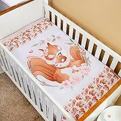 Edredom Infantil para Berço, Estampa Esquilo Rosa e Flores, 145 cm