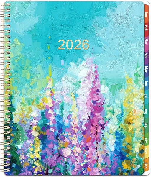 2026 Planner - 2026 Planner Weekly and Monthly, Planner 2026, Jan 2026 - Dec 2026, 9" x 11", Calendar Planner 2026 with Colourful Tabs & Pocket, Flexible Cover, Twin-Wire Binding- Oil Painting