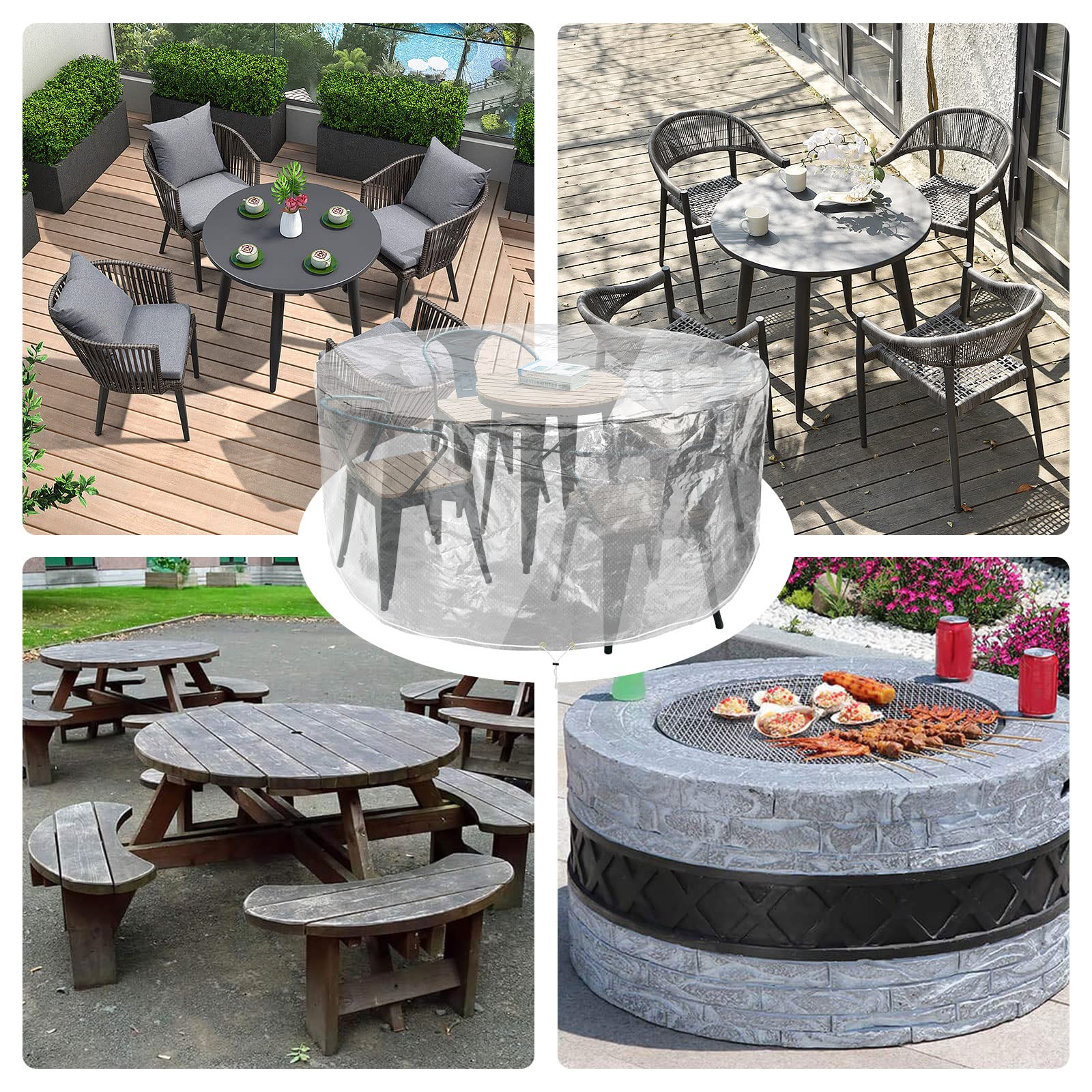RICHIE Coperture per mobili da giardino, copertura impermeabile per tavolo 130 x 71 cm, in polietilene traspirante, per tavoli e sedie da esterno, trasparente