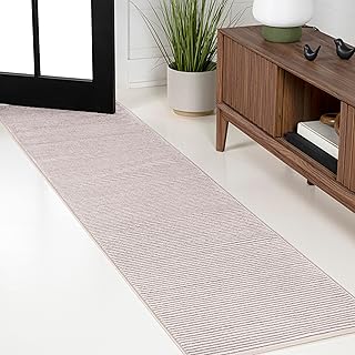 JONATHAN Y Cole Pinstripe High-Low Cream/Silver Runner Rug, 2x8, Modern, Minimalist, Easy-Cleaning for Living Room, Bedroom, Kitchen, Pet Friendly, Non-Shedding (CAR101A-28)