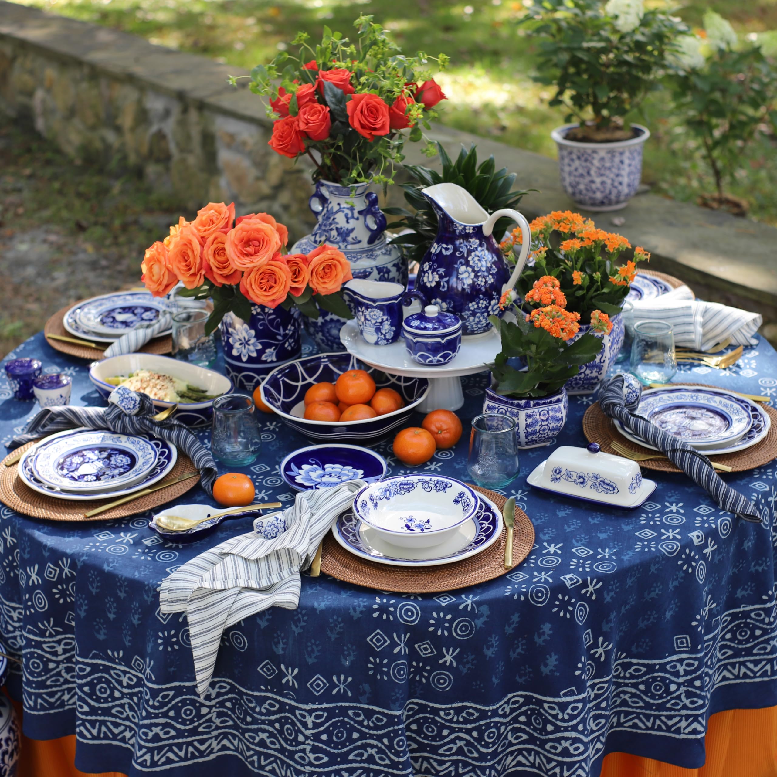 Euro Ceramica Blue Garden Gres - Piatto ovale grande, 45 cm, blu e bianco (BGN-86-5311)