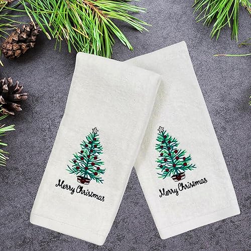 Miniatura 57 de Juego de 2 toallas de mano de baño de Navidad, color gris oscuro, 100% algodón, bordadas, diseño de copos de nieve, 16 x 25 pulgadas, toallas 24 Let