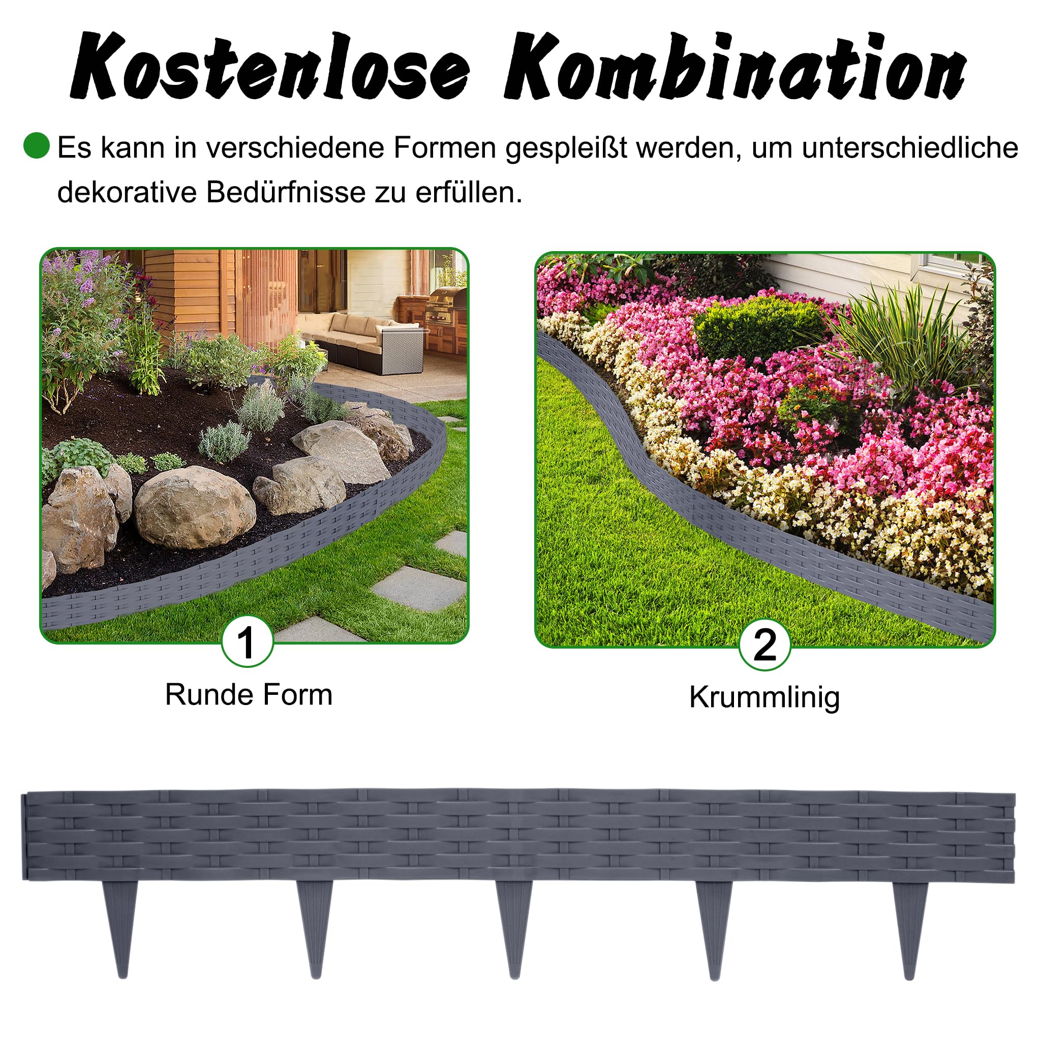 Borderrand Kunststof Zwart 15 cm hoog - Rol 10 Meter