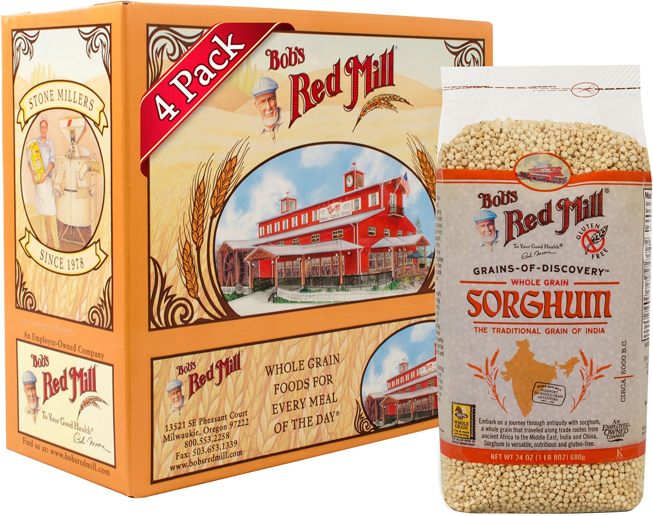 Bob's Red Mill Gluten Free Sweet White Sorghum Grain, 24-ounce (Pack of 4)