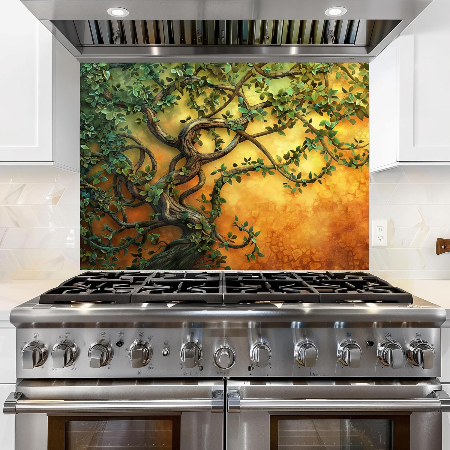 Tempered Glass Backsplash, Green Harmony Kitchen Backsplash, Glass Backsplash Behind Stove, Peel and Stick Kitchen Backsplash, Easy to Clean Back Splashes for Kitchen