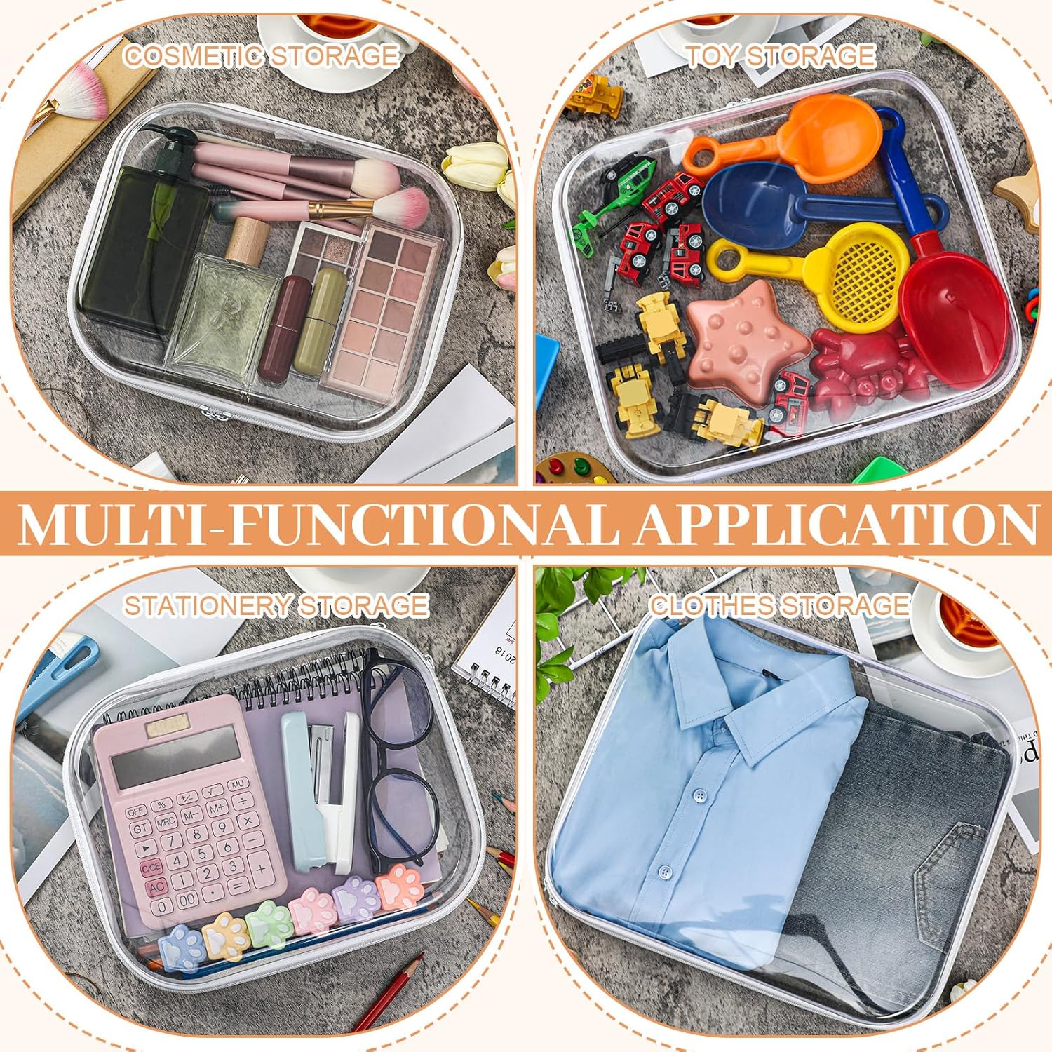 Hoolerry 6 Pcs Hard Clear Zipper Case Transparent Zipper Hard Pouch for Snacks Makeup Bag Plastic Cosmetic Bag Portable Travel Organizer for Makeup Storage(White,Big,Medium)