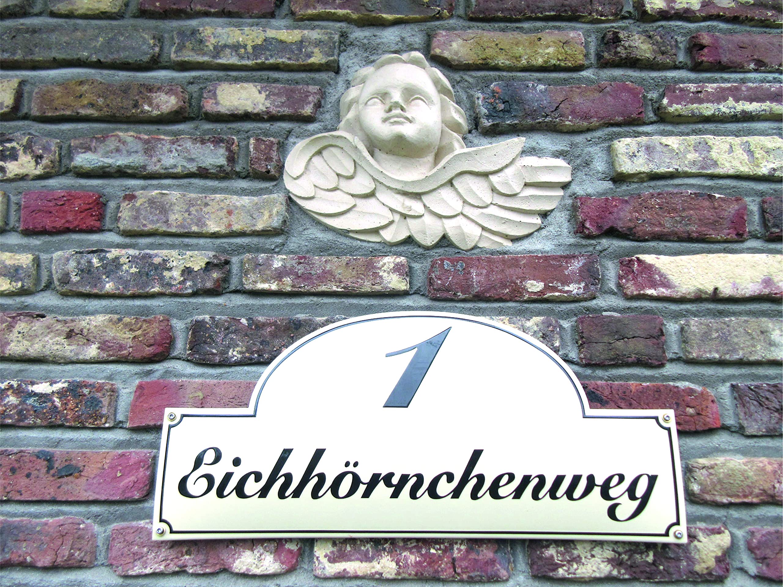 Hausnummerschild Hausnummer mit Straßenname - 27x60 cm - Keramik Emaille - Wetterfest - Personalisiert (Anthrazit)