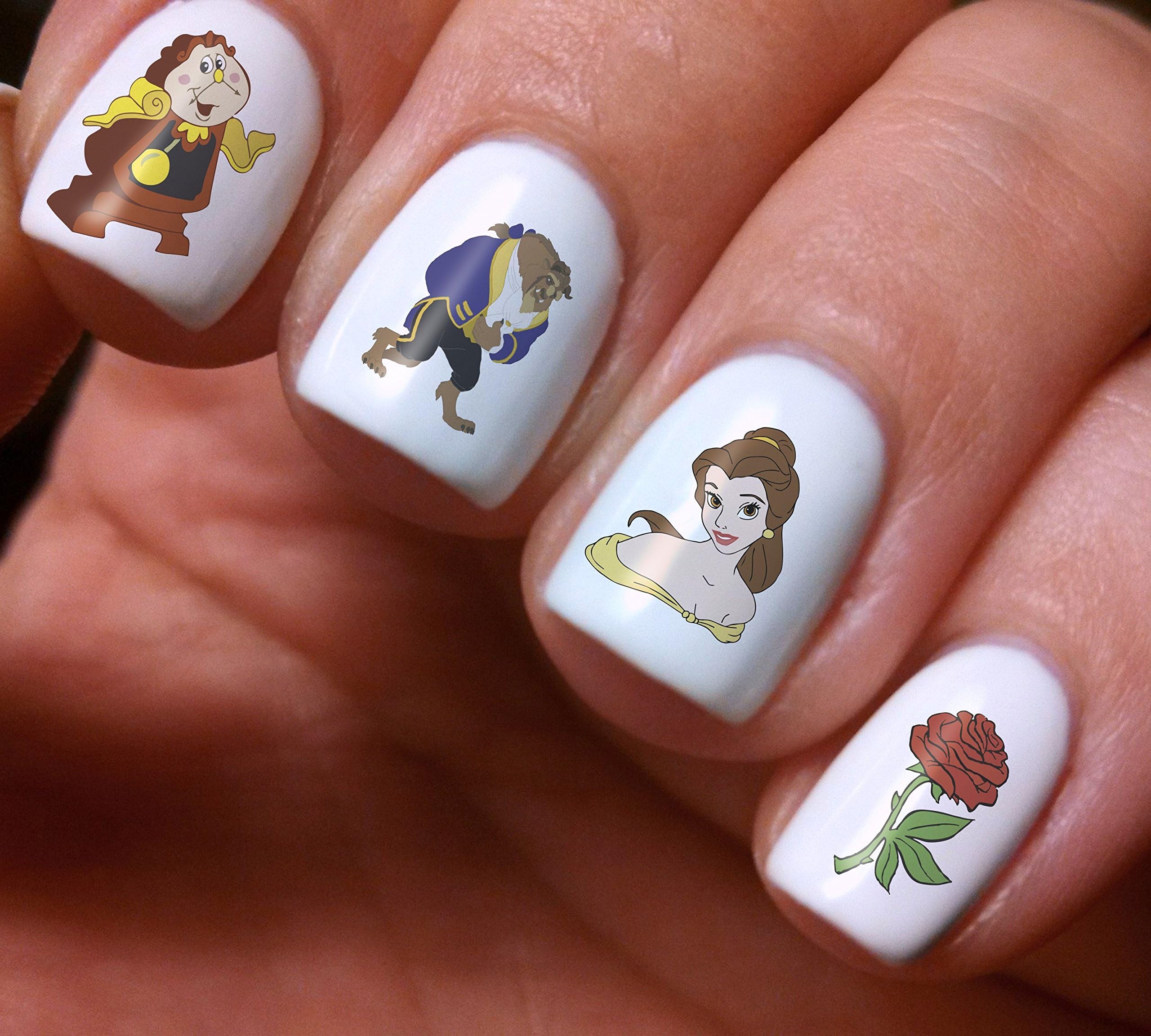 Nail Art Decals Set 3D DIY Beauty and The Beast Belle Rose Disney Cartoon - Original Beauty Fashion Style Design Decoration Water Transfer- The best products for kids, teens, girls and women