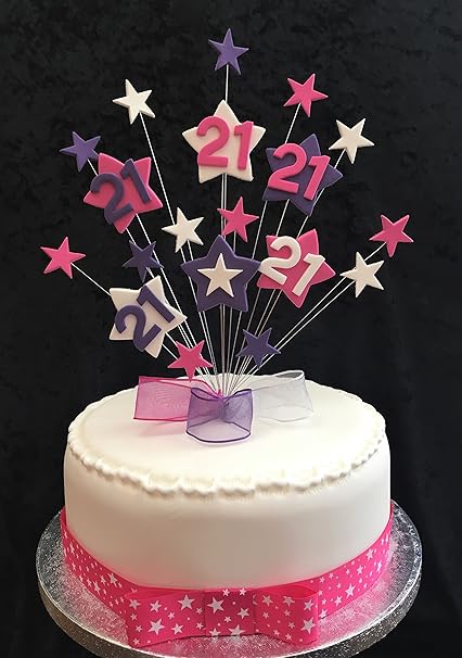 21e Rose Fluo Violet Et Blanc Star Gateau D Anniversaire Plus 1 X M 25 Mm Rose Vif Avec Nœud En Ruban Gros Grain Blanc Plus Attachee Amazon Fr Cuisine Et Maison