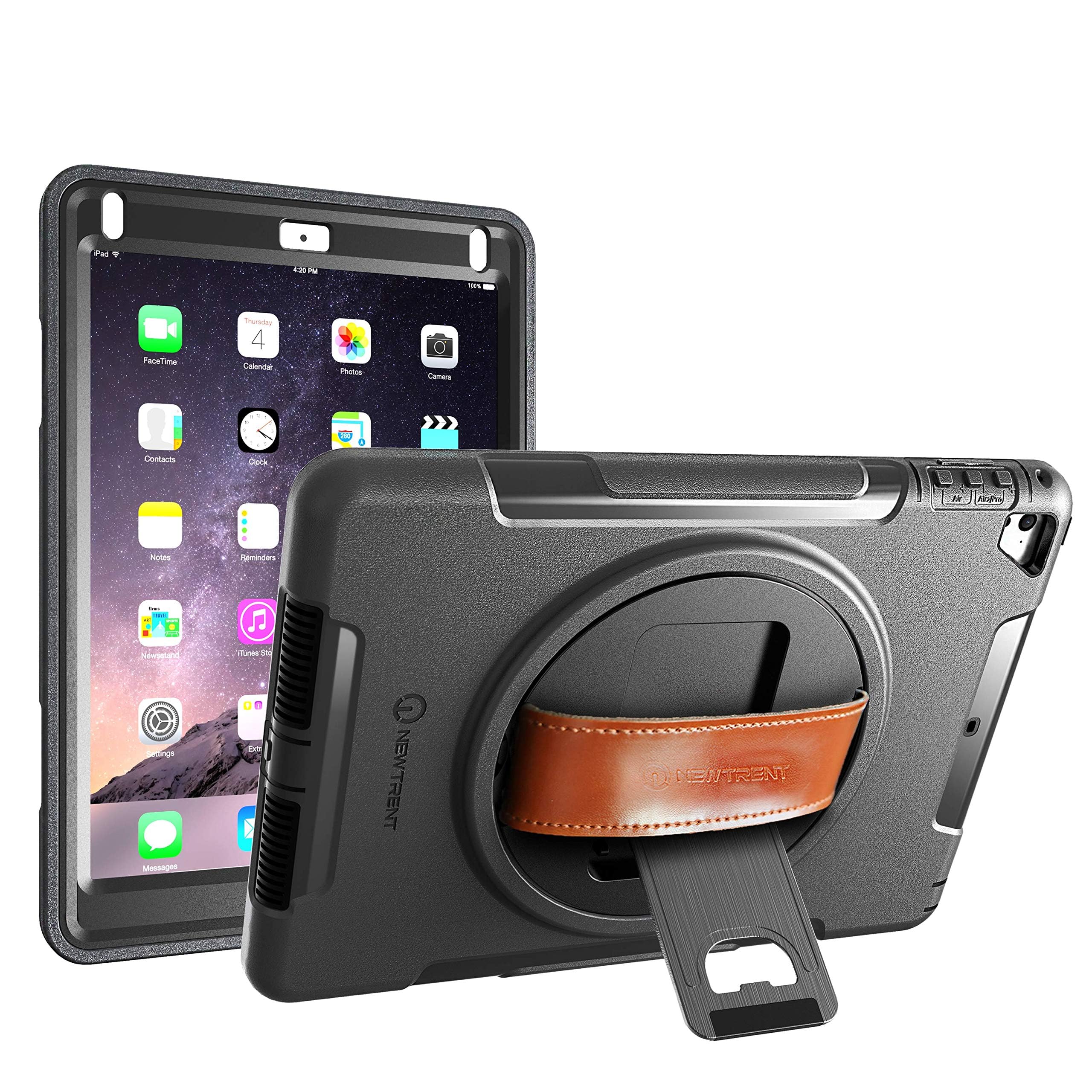 Full-Body Protection iPad Case for 5th/6th Generation, iPad Air 1, iPad Pro 9.7 - Shockproof Case with Rotating Kickstand, Built-in Screen Protector, and Premium Leather Hand Strap - Heavy-Duty