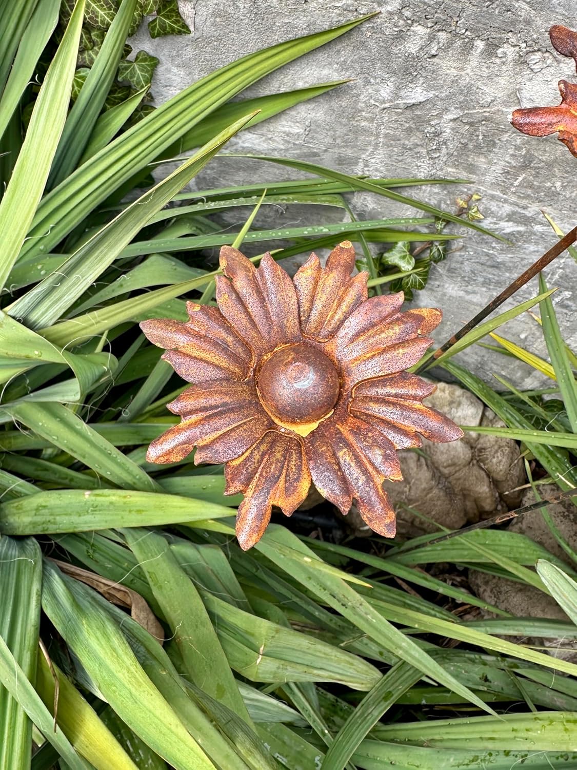 Rusty Flowers Set of 3, Metal Garden Decor, 3 Garden Stakes with Rusty Flowers, Yard Art, Rustic Weathered Metal Sculpture