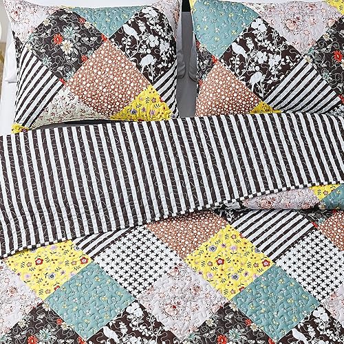 Miniatura 4 de Mocaletto Juego de edredón bohemio de lujo de 3 piezas tamaño King, elegante y reversible con fundas de almohada, colcha de flores bohemias, colcha