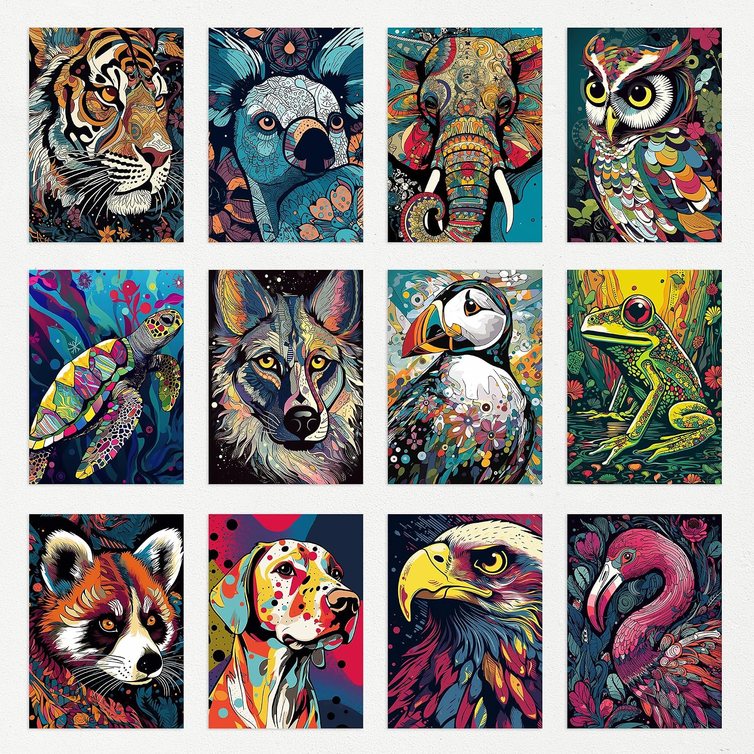 Artery8 50 Pcs Vibrant Colourful Wild Animal Aesthetic Fun Collage Kit Wall Art Prints A6 Set Pack 14.8 x 10.5 cm (5.8 x 4.1) Bedroom Home Student Teen Room Decor Poster