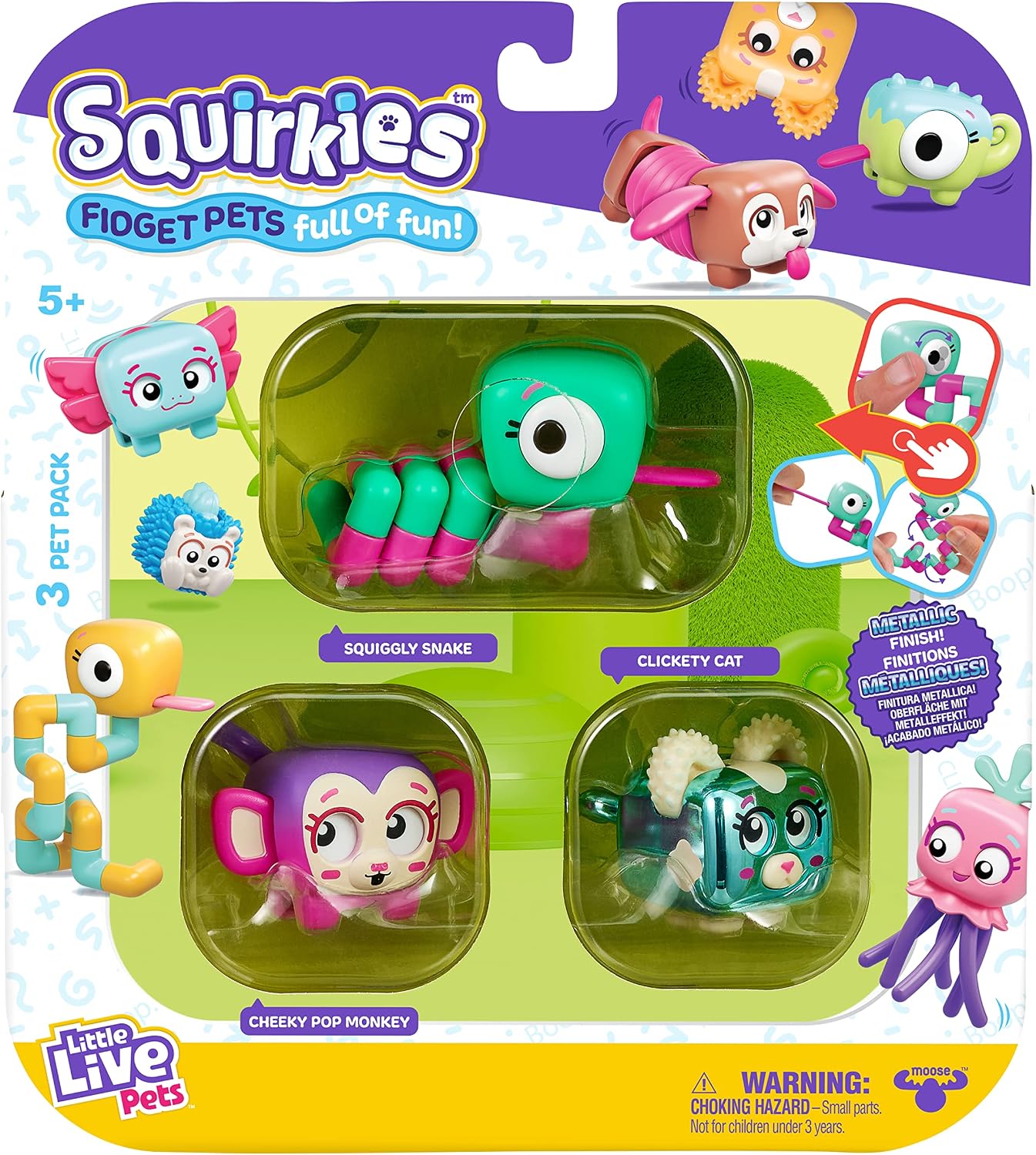 Little Live Pets - Squirkies: 3 Pack: Metallic Clickety Cat | Interactive Fidget Toys, Feature, Click, Flick, Tangle, Pop, 30+ to Collect, Multiple Fidget Points, for Kids Ages 5+.