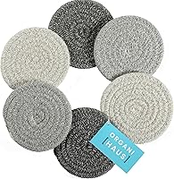 Vista 1 de OrganiHaus Juego de 6 posavasos de algodón absorbente, decoración rústica de estilo bohemio para mesa de café y protección de bebidas, posavasos