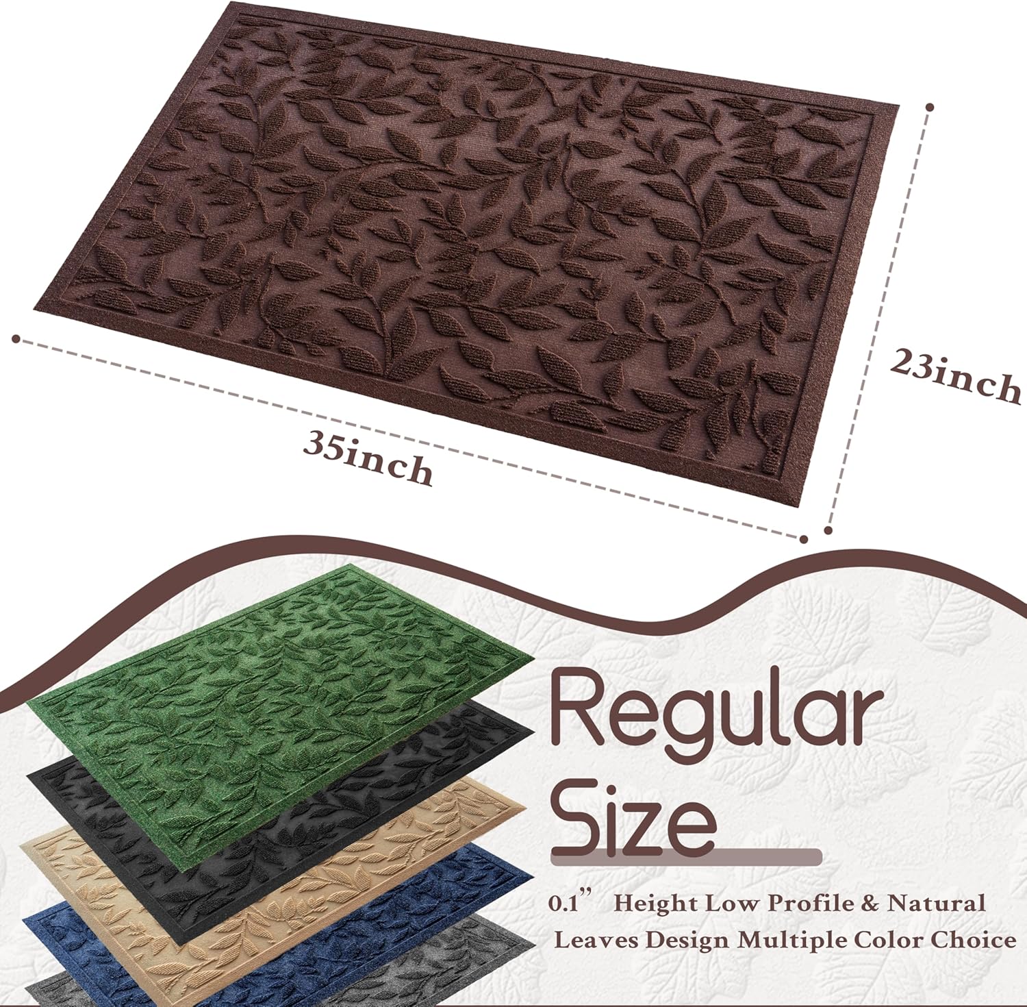 Coffee Brown Leaves Outdoor Indoor Entrance Doormats, Absorbent Durable Heavy Duty Welcome Front Door Mat,Thick Natural Rubber Back,Easy Clean Entryway Mat 23x35 Inch, Low Profile
