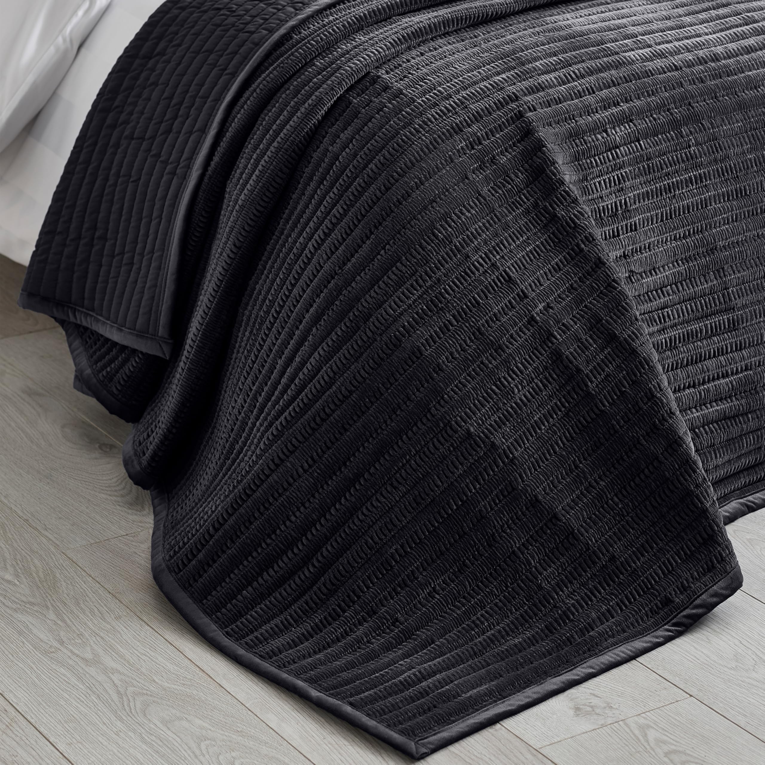 Catherine Lansfield  Black Velvet Pinsonic Bedspread in Size 220x220cm, Sports Direct
