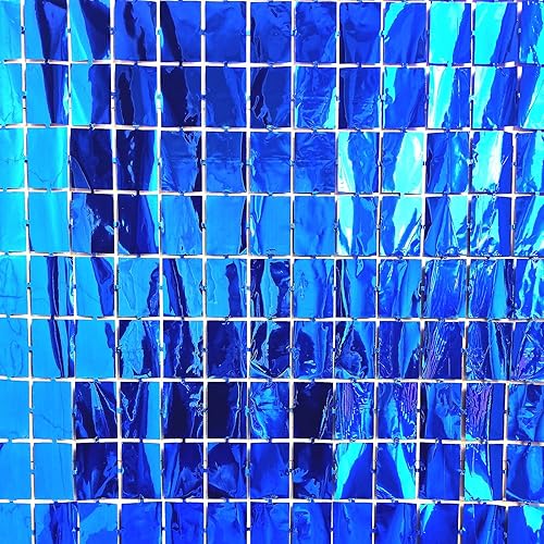 Telón de fondo azul para decoración de fiesta, cortina cuadrada metálica con flecos de papel de aluminio azul, accesorios para cabina de fotos para