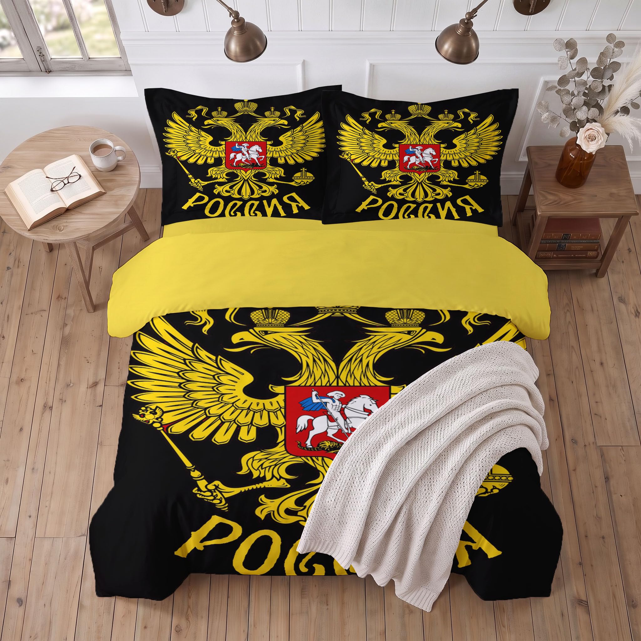 Bettwäsche 220×240 Mikrofaser Russland Flaggenmuster - Bettwäsche-Sets 220×240 cm Bettbezug 3 teilig mit 2 Kissenbezüge 80x80 cm, Wendebettwäsche mit Reißverschluss