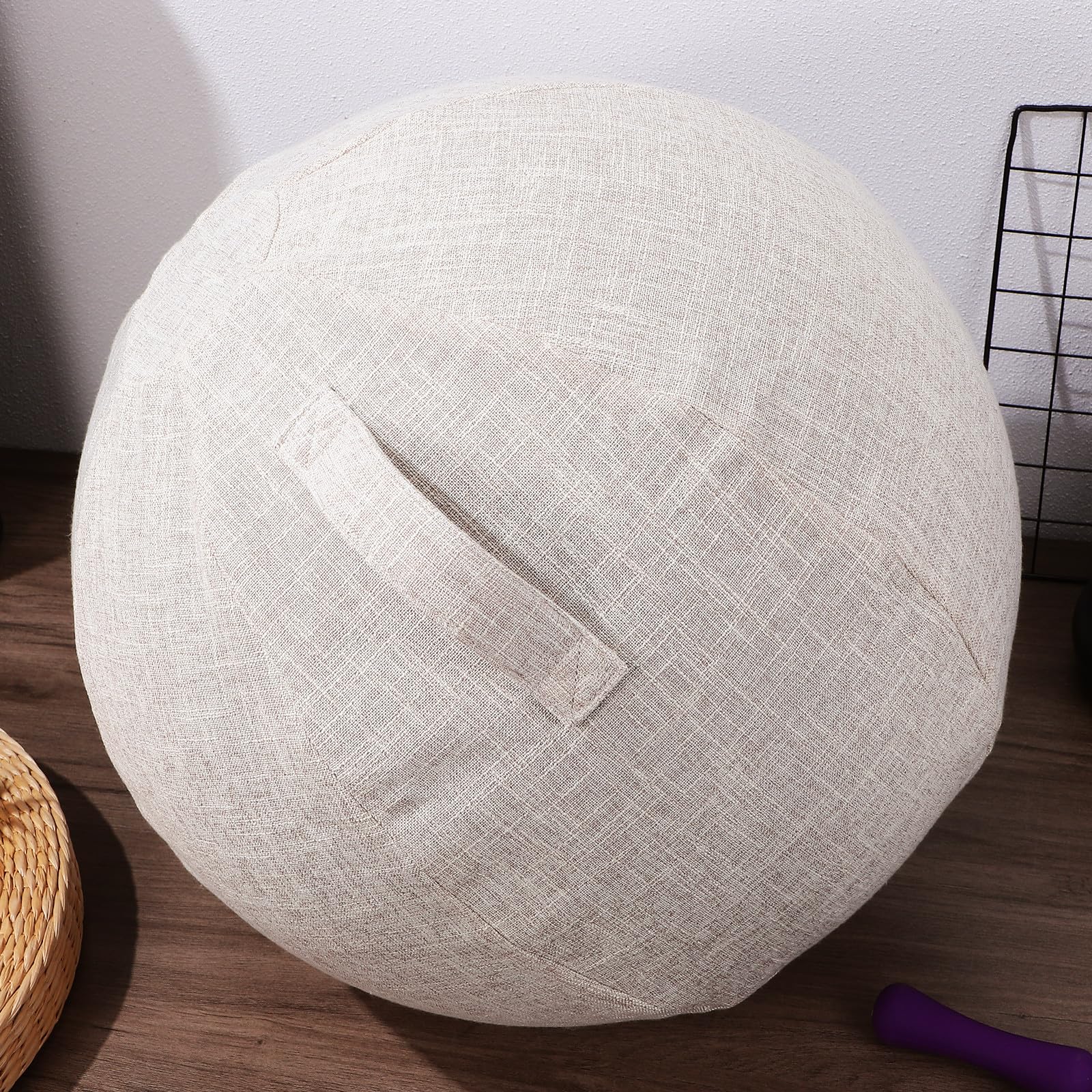 Housse en coton et lin pour ballons de gymnastique, anti-boulochage, antidérapante, 55 cm, lavable, pour fitness et yoga, 1 pièce, beige