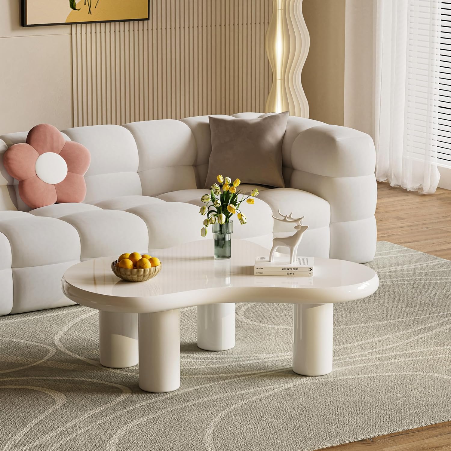 Cloud Coffee Table for Living Room, Modern Irregular Coffee Table with 4 Solid Legs, Cute Cloud Center Table Accent Cocktail Tea Table for Home Office Apartment (Black-39.3in)