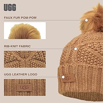 UGG Women's Cable Pom Beanie, Cream, One size : Buy Online at Best