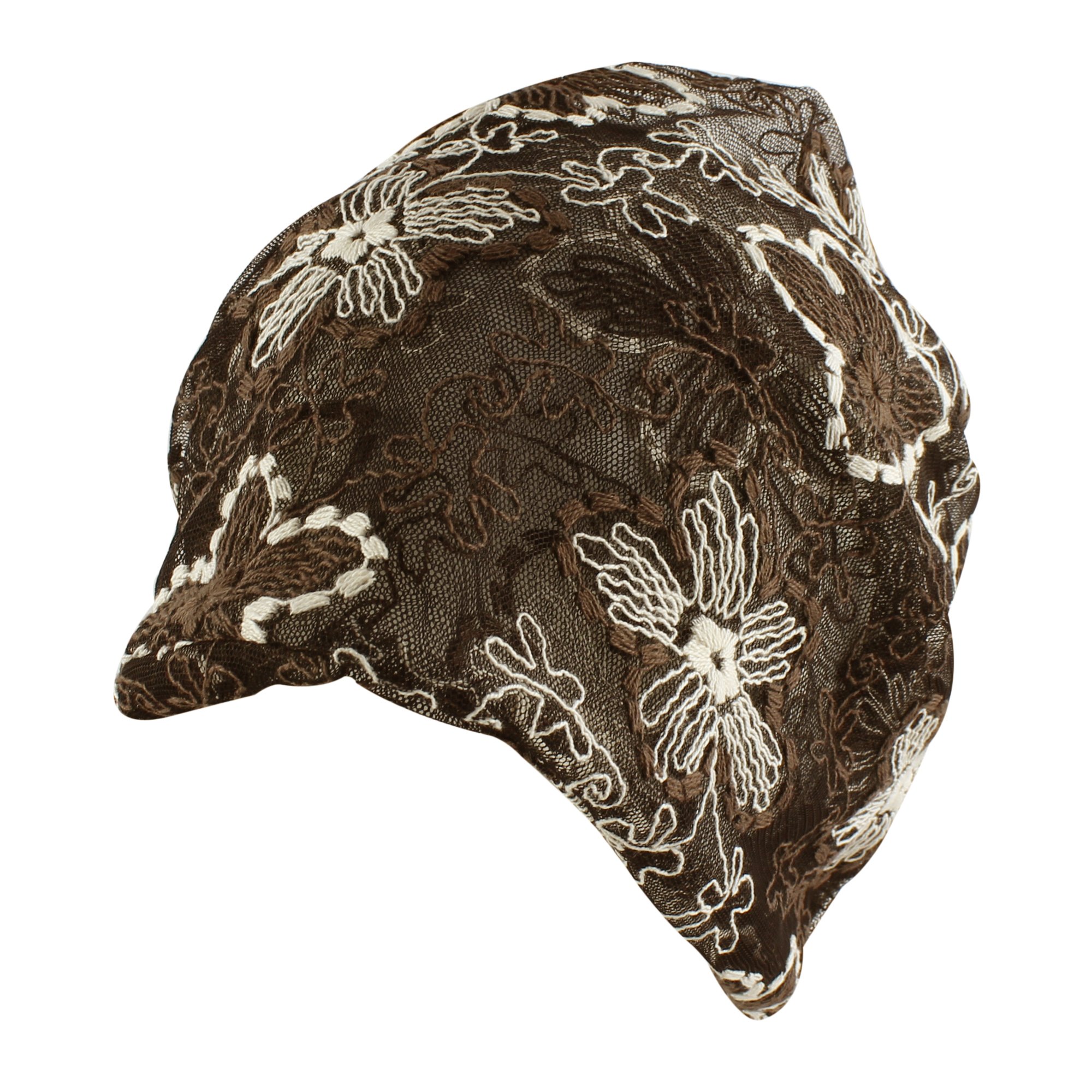 Morehats Floral Stitched Slouchy Mesh Beanie Headband - Brown