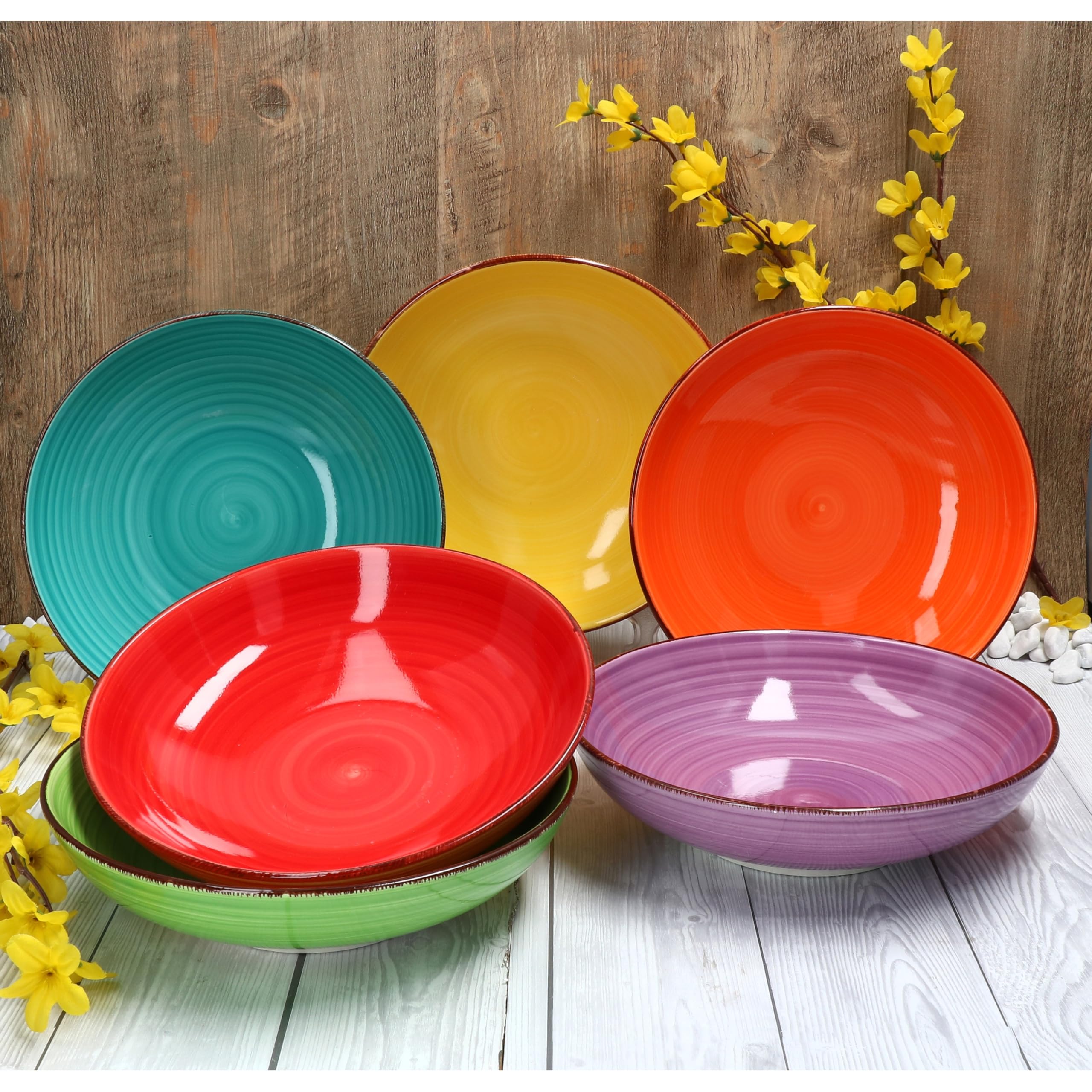 MamboCat Lot de 6 assiettes à spaghetti creuses Coloris uni - Diamètre : 23,5 cm 800 ml Pour 6 personnes Assiette à pâtes Assiette à soupe Plat de service