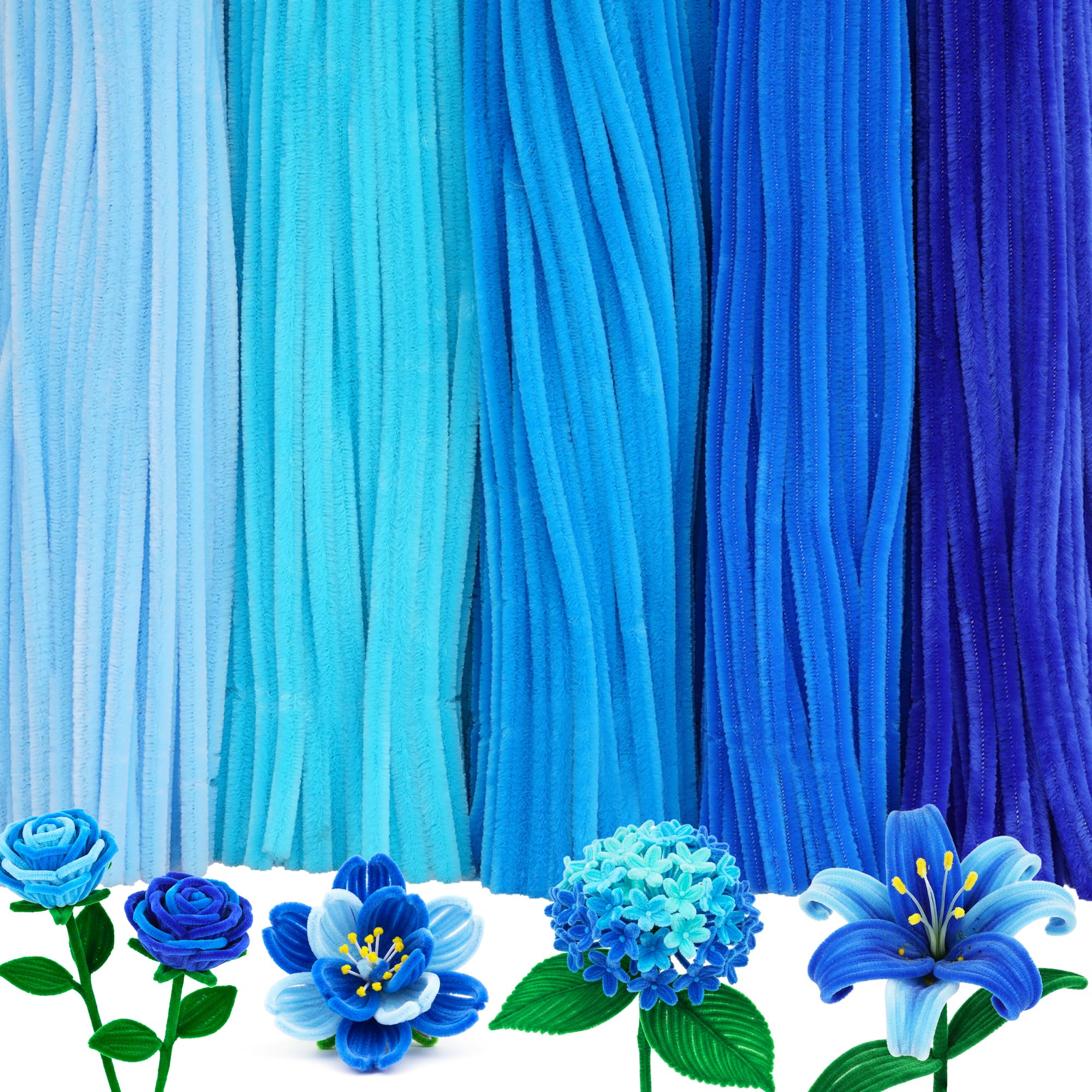 Caydo 500 Pieces Blue Pipe Cleaners for Flowers | Craft Chenille Stems Bulk for Kids Creative DIY Art and Craft Projects and Home Decorations
