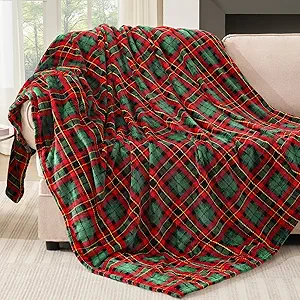 Touchat Fleece Throw Blankets, Buffalo Plaid Throw Blanket for Couch Sofa Bed, Soft Warm Fuzzy Cozy Plush Checkered Blanket, Lightweight Farmhouse Decor (Red and Green Plaid, 50“ x60”)