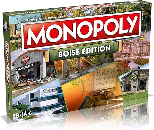 MONOPOLY Juego de mesa - Boise Edition 2-6 jugadores Juegos de mesa familiares para niños y adultos, juegos de mesa para niños de 8 años en