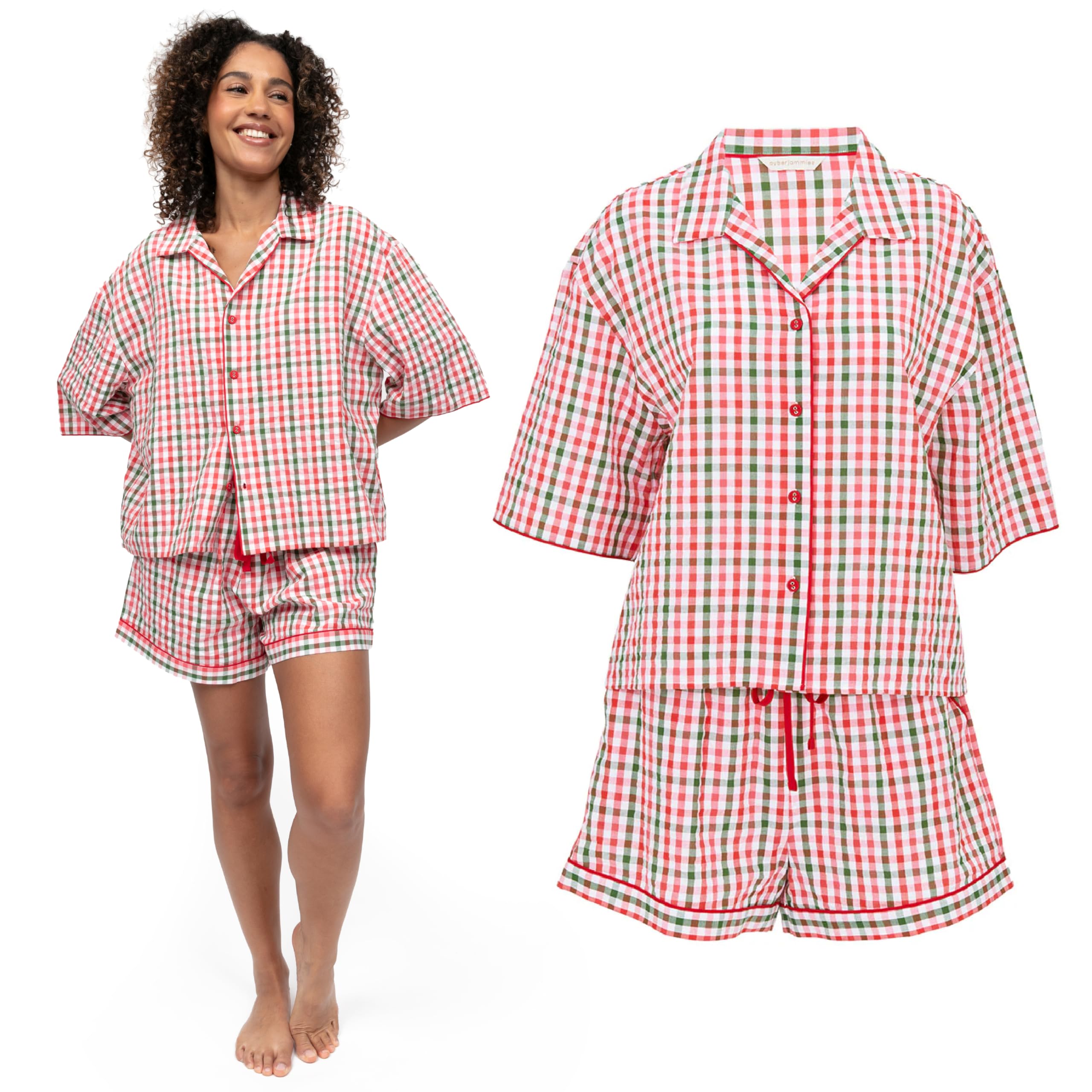 Cyberjammies Tara Womens Seersucker Check Relaxed Shorty Pyjama Set | 100% Cotton Ladies Pyjamas | Lightweight PJs | Breathable Lounge Wear Sets