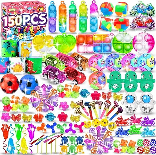 BicMan 150 recuerdos de fiesta para niños de 3 a 5 4 a 8, paquete de juguetes para ansiedad, bolsas de regalo, premios de carnaval, caja del tesoro,