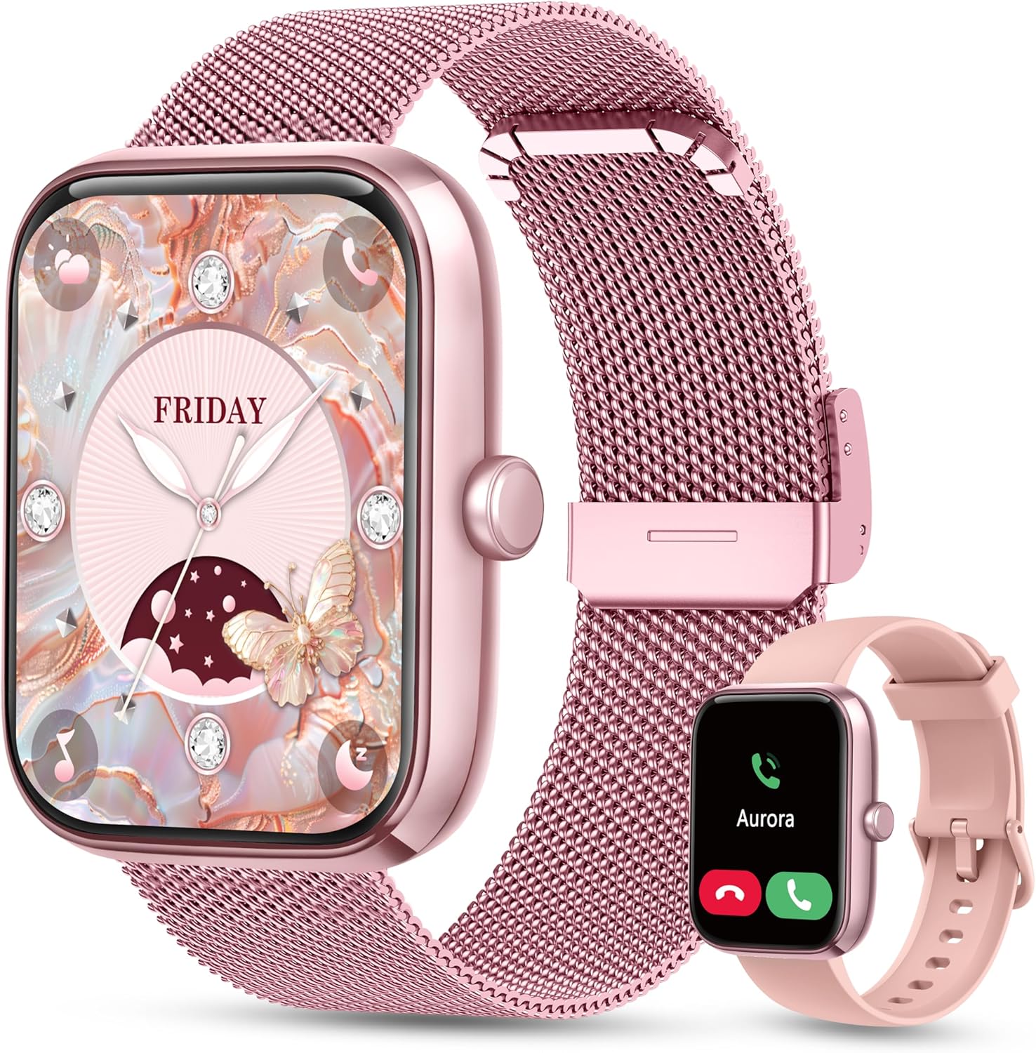 KALINCO Smart Watch Women [2 Bands, 44mm case] Alexa Fitness Tracker, Heart Rate, Sleep, Stress & SpO2 Monitor, IP68 Waterproof Smartwatch, Make/Answer Calls, Compatible with iPhone & Android Phones