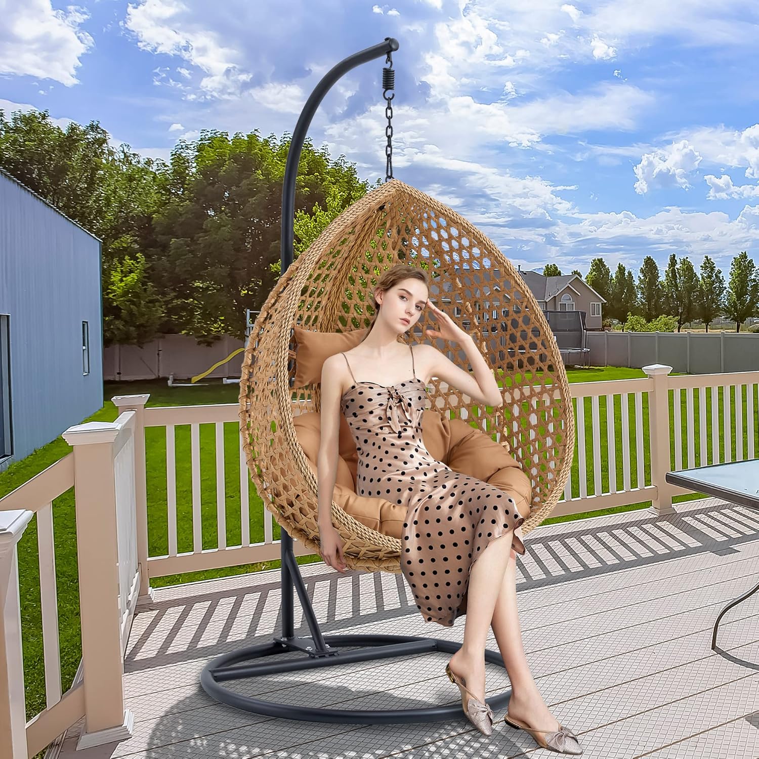 Hanging Chair with Stand Egg Swing Basket Chair, Outdoor