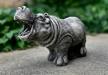 OLOMA Concrete Hippo Sculpture - Grey Cement Hippo Statue - African Animal Decor - Outdoor Garden Statue