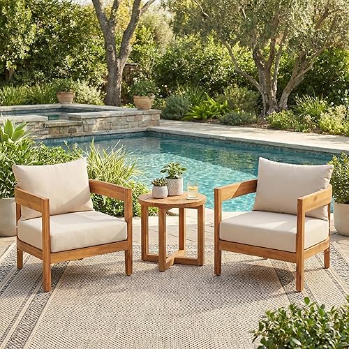 Maze 3-Piece Acacia Wood Patio Furniture Set, Outdoor Conversation Club