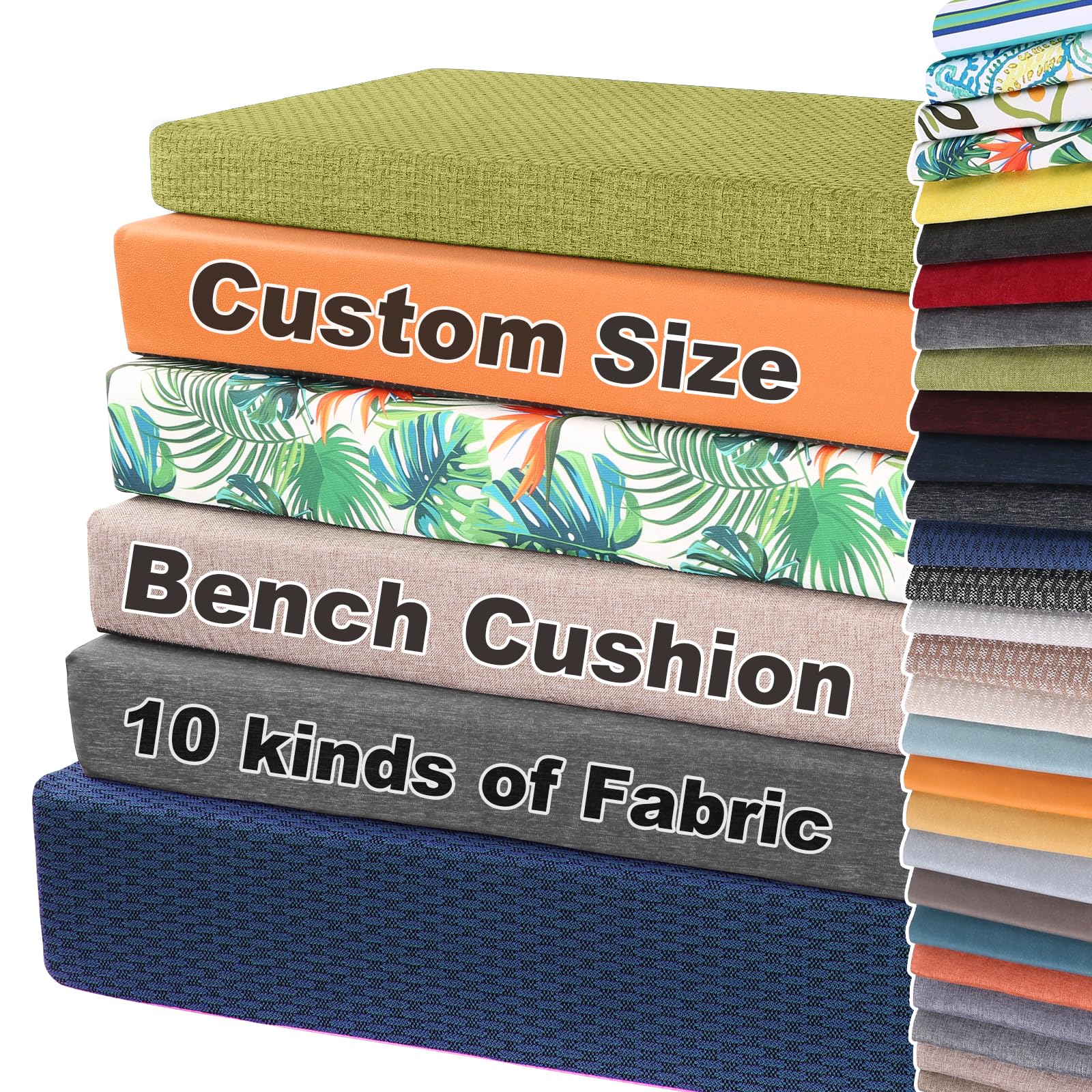 Millsilo Custom Size Bench Cushion for Indoor Outdoor Furniture, Non-Slip Window Seat Cushions, Piano Dining Cushion for Bench, Long Storage Bench Cushion, Washable Cover, 70D High Density Sponge