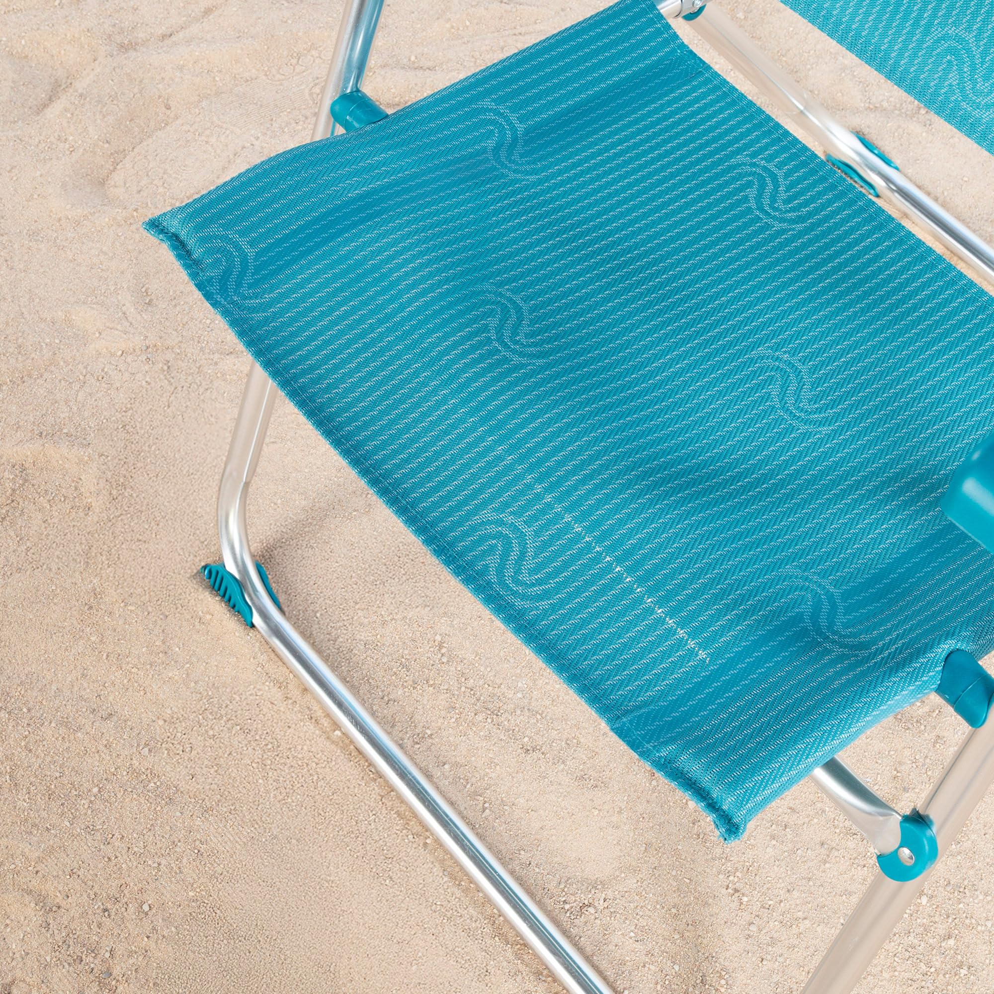 AKTIVE Silla de Playa Plegable, 5 Posiciones, Color Azul, Mide 47x67x110 cm, Soporta 110 kg, Topes antivuelco, Asas de Transporte, Sillas Respaldo reclinable (62468)