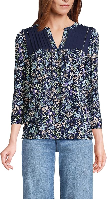 Women's 3/4 Sleeve Lightweight Jersey Lattice Detail Shirt