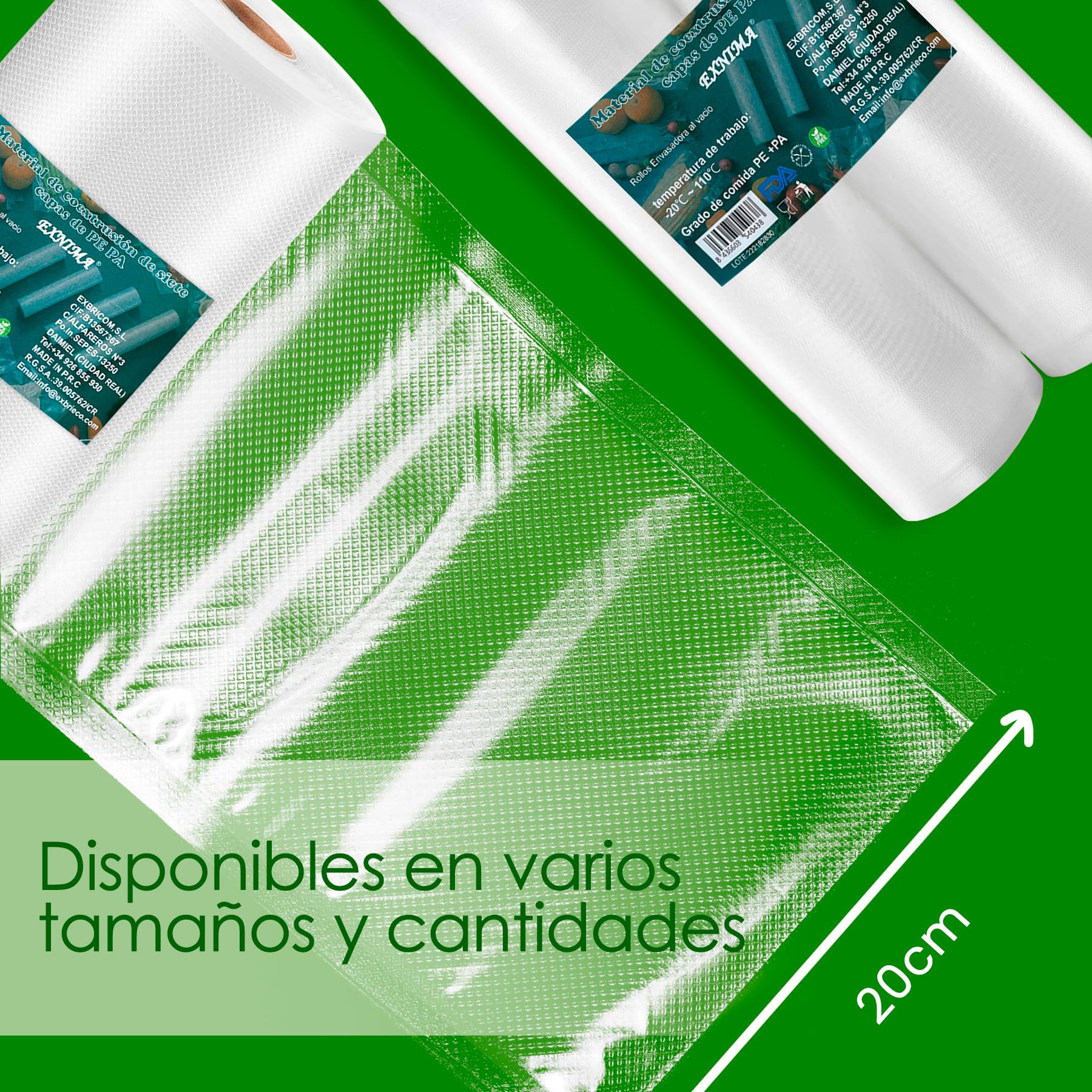 Rollos de Bolsas para Maquinas de Sellado al Vacío para Envasar 2, 4, 6 u 8 und de 20x300cm, Perfectas para Conservación de Alimentos, Utensilios de Cocina, Plástico