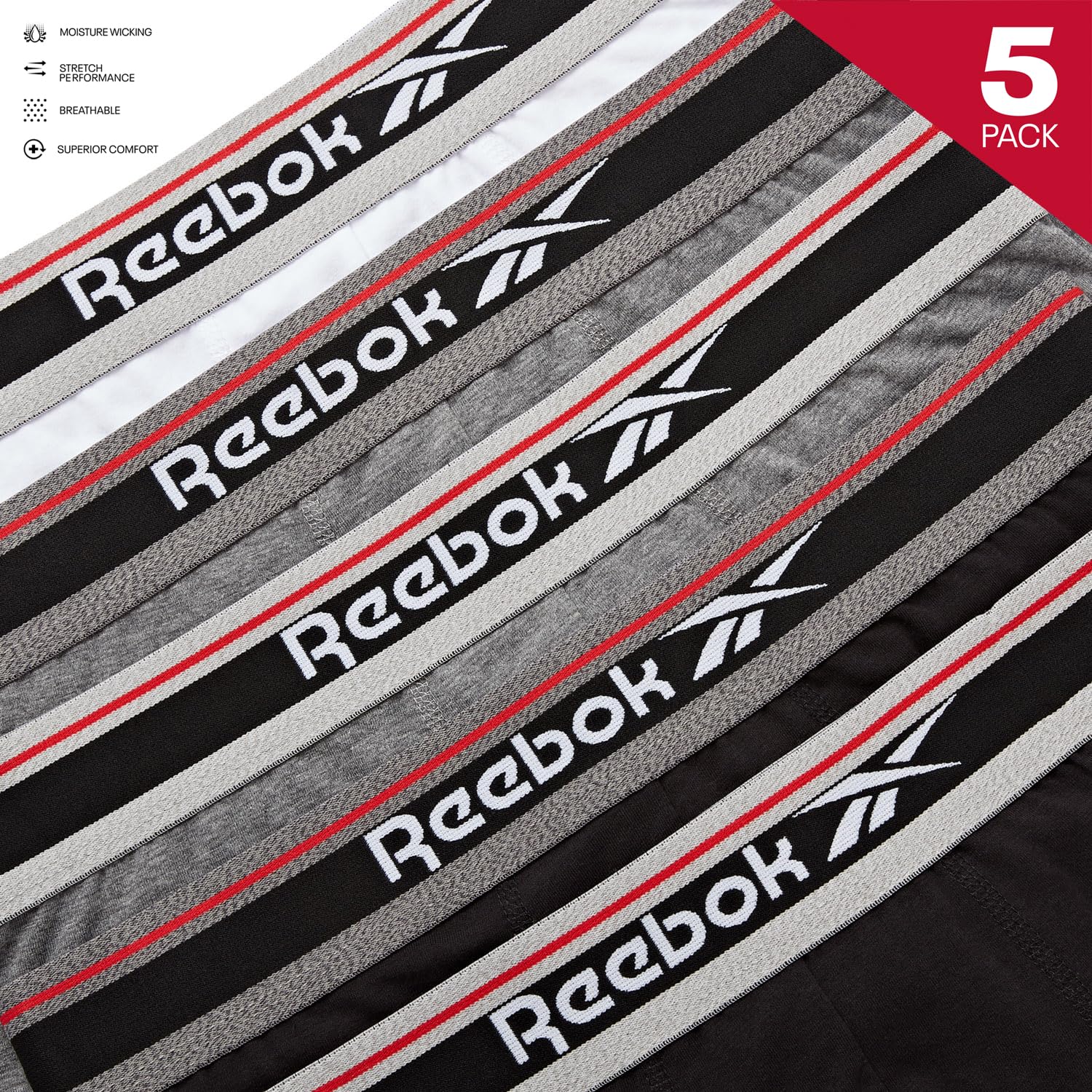 Reebok Jay Boxer Briefs Uomo (Pacco da 5)