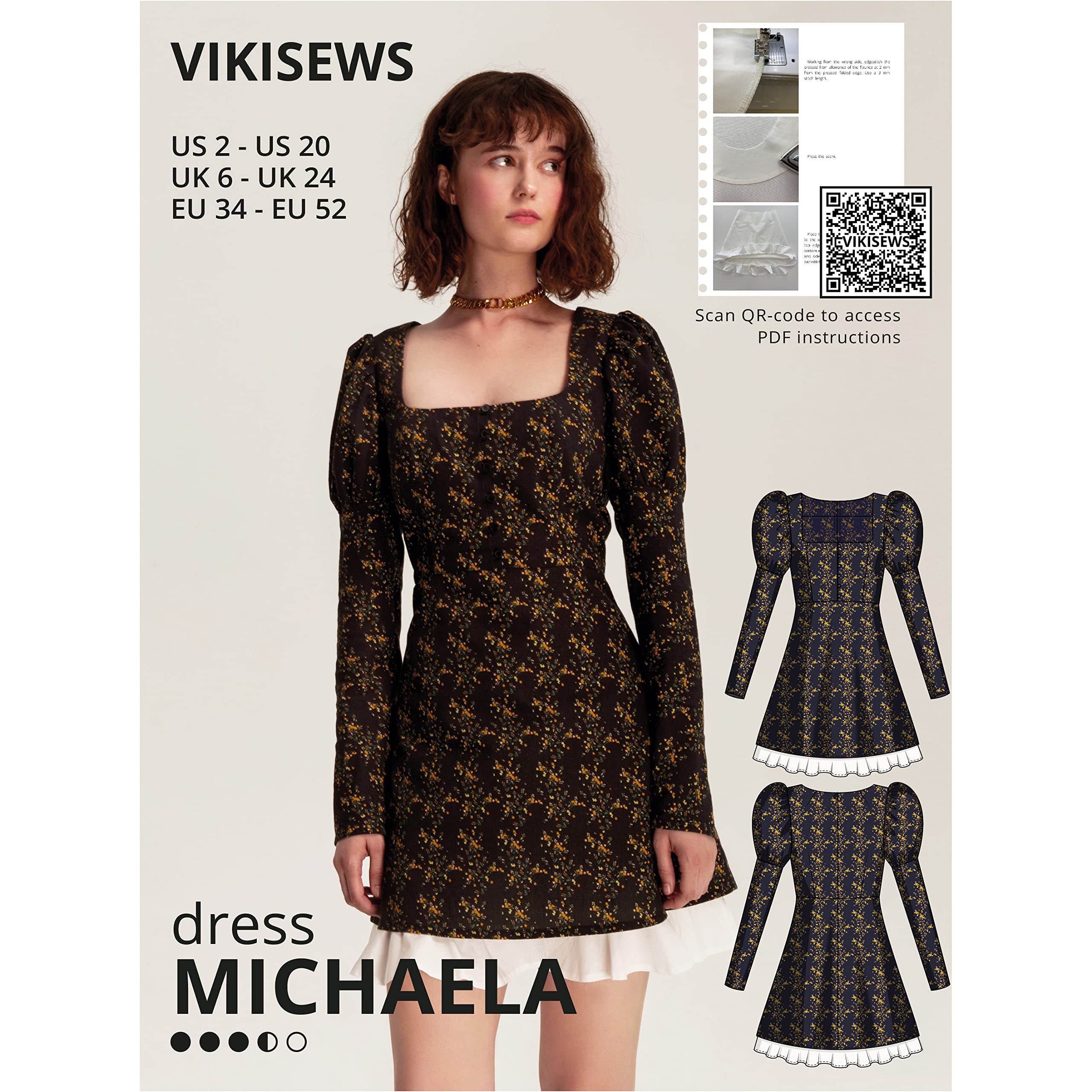 VikisewsSewing Patterns for Women - Michaela Dress Sewing Pattern for Women, Size US2 - US20 Plus Size - Appropriate for Beginners with Easy to Follow Sewing Instruction