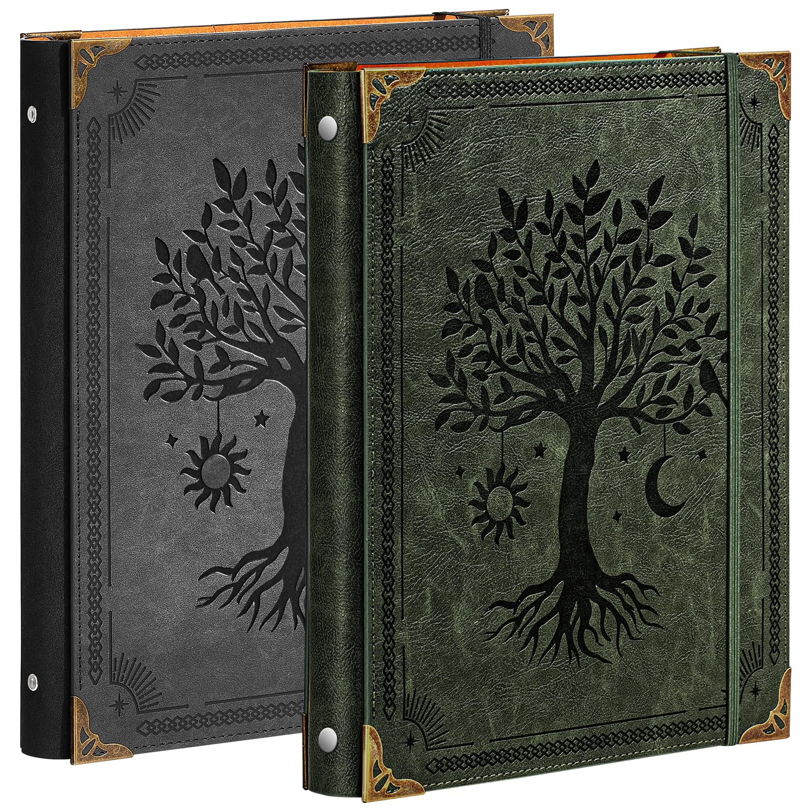 2 Pcs Ovesmusl Leather 3 Ring Binder Fits 8.5"x11" Letter Size Paper, 1 Inch Round Ring Binder Holds 200 Sheets, Notebook Cover Loose Leaf Organizer, Green & Black — image 1