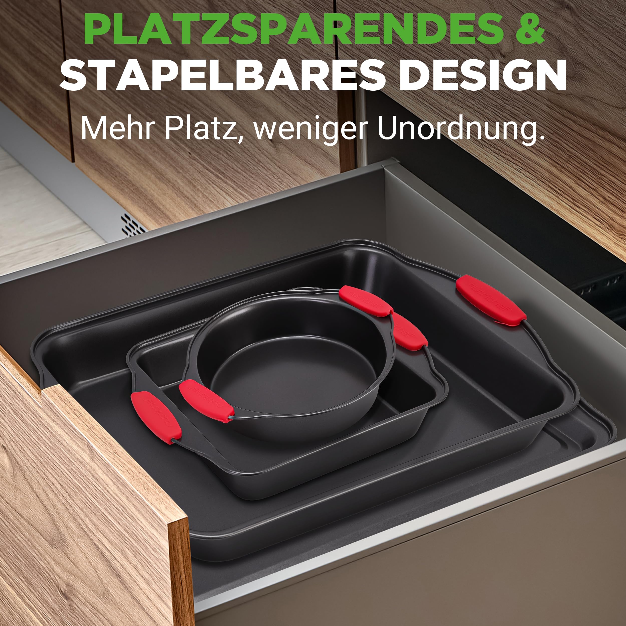 NutriChef Backset 8-teilig – Backblech, Brotbackform, Muffinform, Pizzablech Antihaft & spülmaschinenfest, platzsparend stapelbar, hitzebeständig & lebensmittelecht