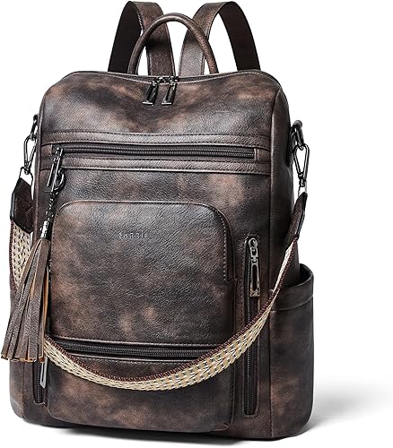 Miniatura 23 de Shrrie - Mochila de cuero vegano para laptop para mujer de 14 pulgadas, mochila de trabajo, mochila de moda, mochila de viaje, bolso para negocios y