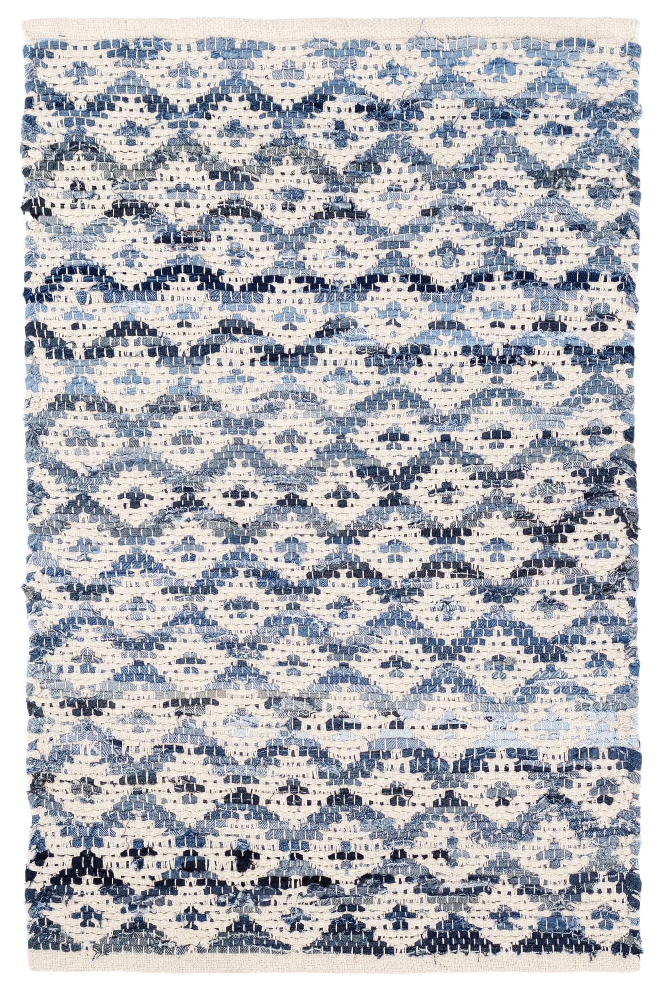 Dash and Albert Denim Rag Diamond Ivory Handwoven Cotton Rug, 2 X 3 Feet, Blue Geometric Pattern - Premium Luxury Hotel Quality Soft Breathable
